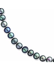 14K Gold 7-7.5mm Black Freshwater Onion Cultured Pearl Necklace 24 Inches
