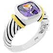 2.5 Carat (ct, cttw, ctw) Amethyst Cushion Cut Silver Tone & 14k Gold Plate Cubic Zirconia CZ Costume Cable Ring (Size 5,6,7,8,9,10)