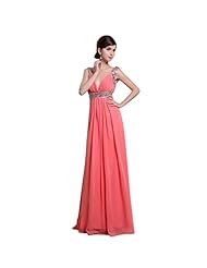 V-neck Sheath Belted Sleeveless Prom Dress 