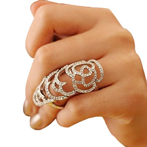 Susenstone®Hollow Metal Crystal Rhinestone Knuckle Rings Finger Joint Ring