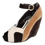 Maya02 Ankle Strap Colorblock Wedge Heels BEIGE