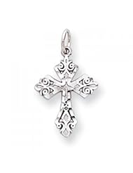 10k White Gold Diamond-Cut Cross Charm - Religious Jewelry