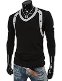 TheLees (VT06) Mens Casual Long Sleeve Button Point V-neck Tshirts