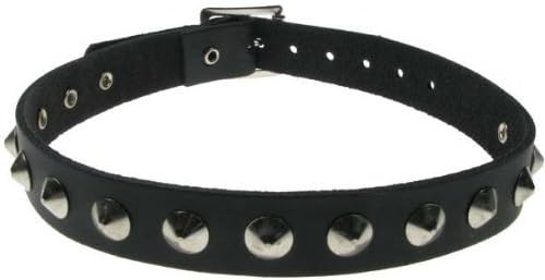 Dead Generation Men's Leather Conical Stud Choker / Neckband Single Row Black