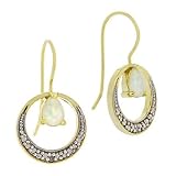 18K Gold over Silver Created Opal and Diamond Accent Open Circle Earrings