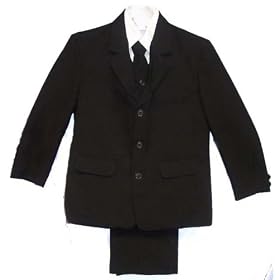Boys and Teens Black or Navy Dress Suit 5 Piece Outfit with Vest, Dress Shirt, and Coordinated Tie