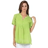 Sakkas Henley Pintuck Button Front Semi-Sheer Gauzy Cotton Blouse