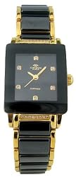 Oniss Ladies Caprice II Diamond Accented Black Ceramic Watch with Gold Trim #ON604-lg-blk