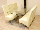 VALENCIA OAK DINING TABLE & 6 IVORY MONTANA LEATHER CHAIRS