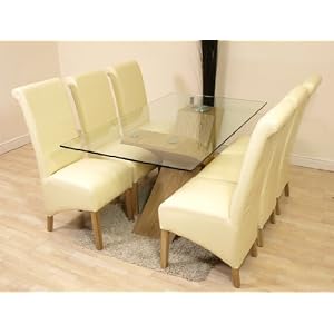 VALENCIA OAK DINING TABLE & 6 IVORY MONTANA LEATHER CHAIRS VALENCIA OAK DINING TABLE & 6 IVORY MONTANA LEATHER CHAIRS