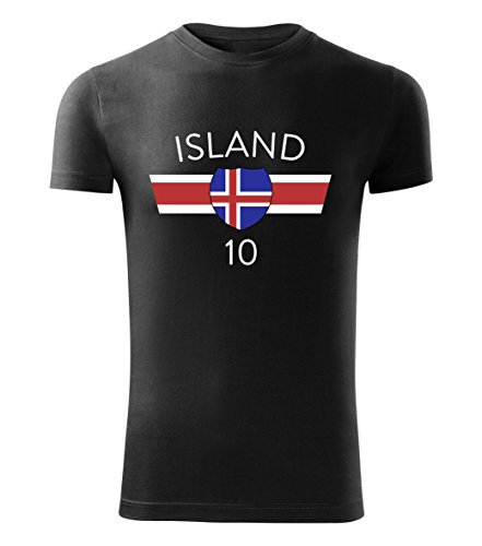 Fußball Trikot T-Shirt EM 2016 alle Länder Deutschland Frankreich Island Wales – Island (Schwarz, L)