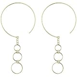 24K Gold Over Sterling Silver Open Circle Triple Ring Hoop Ear Threads