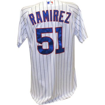 Max Ramirez Jersey - Chicago Cubs 2011 Game Worn #51 Spring Training Home Pinstripe Cool Base Jersey (48)