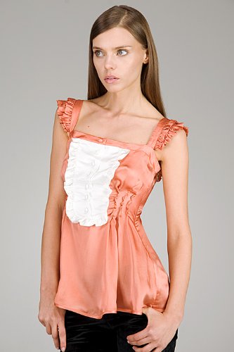 Just Cavalli Peach Ruffle Bib Silk Top