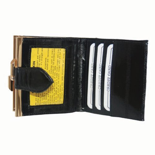New French Frame EEL Skin Wallet Black #E573