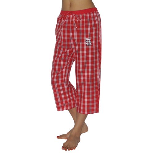 Womens MLB St. Louis Cardinals Plaid Finest Sleepwear / Pajama Cropped Pants - Red & White (Size: S)