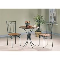 Bistro Metal & Wood Dining Tea Table & 2 Chairs 3 Piece Set By Coaster Furniture