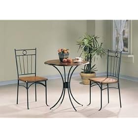 Bistro Metal and Wood Dining Tea Table and 2 Chairs 3 Piece Set By Coaster Furniture by Coaster company