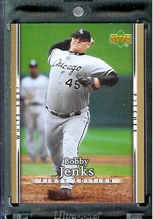 2007 Upper Deck First Edition Baseball Card #74 Bobby Jenks Chicago White Sox - Mint Condition - In Protective Display Case !