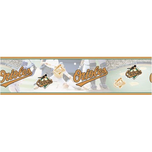 Blue Mountain Wallcoverings 5815396 Baltimore Orioles MLB Prepasted Wall Border, 6-Inch by 15-Foot