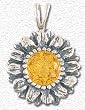 Solid Sterling Silver Sunflower Yellow Cut Crystal Pendant
