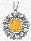 Solid Sterling Silver Sunflower Yellow Cut Crystal Pendant