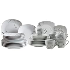 Domestic 921344 Kombiservice 30-teilig Chanson mit je 6 Tassen, Untertassen, Desserteller, Teller tief und Teller flach