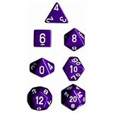 Polyhedral 7-Die Opaque Dice Set - Purple with White