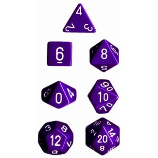 Polyhedral 7-Die Opaque Dice Set - Purple with White Polyhedral 7-Die Opaque Dice Set - Purple with White