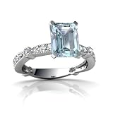14K White Gold Emerald-cut Genuine Aquamarine Engagement Ring