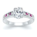 1.65 CT OVAL DIAMOND W ROUND PINK SAPPHIRE RING 18K