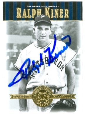 Ralph Kiner Autographed/Hand Signed MLB Baseball Card (Pittsburgh Pirates) 2001 Upper Deck Coopersto