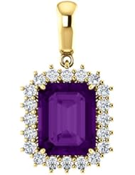 10K Yellow Gold 10.00x8.00mm Emerald Cut Amethyst and Diamond Pendant -- LIFETIME WARRANTY