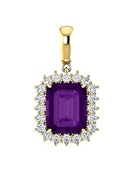 18K Yellow Gold 10.00x8.00mm Emerald Cut Amethyst and Diamond Pendant -- LIFETIME WARRANTY