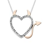 XPY Sterling Silver and 14k Rose Gold Diamond Devil Heart Pendant Necklace, 18"
