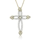 14k Two Tone White and Yellow Gold Cross Diamond Pendant Necklace (HI, SI-I, 0.48 carat)