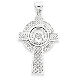 14k White Gold Celtic Claddagh Cross Pendant