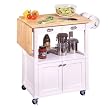White Wood Top Kitchen Cart with Drop Leaf
