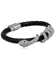 ABS By Allen Schwartz "Deco Delight" Silver Tone and Black Wrapped Leather Snake Bracelet, 3.88"
