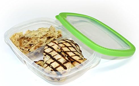2 Compartment Microwavable Food Container with Lid, Divided Plate, Bento Box, Lunch Tray with Cover And, Freezer &amp; Dishwasher Safe