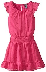 Girls Flutter Shirred Chiffon/Polyester Dots Print Elasticized   Waistline  Dress