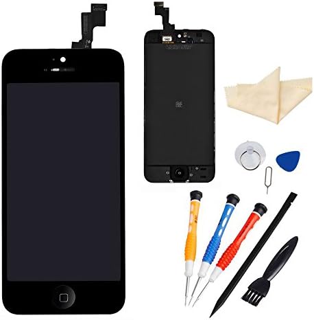 HAHO LCD Display Touch Screen Digitizer Assembly Replacement with Home Button + Professional Repair Tool Kits for iPhone 5S - Black