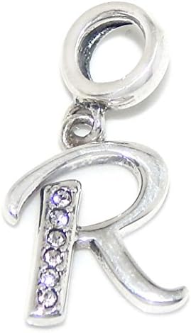 Pro Jewelry .925 Sterling Silver Dangling "Alphabet A-Z w/ White CZ" Charm Bead for Snake Chain Charm Bracelet (R)