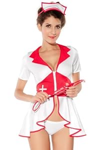 Dear-lover Women's Pin Up Nurse Costume, One Size White