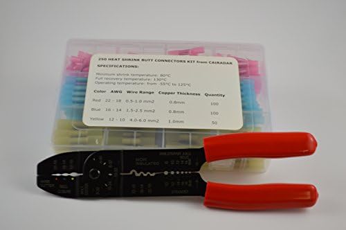 250 Pcs HEAT SHRINK BUTT CONNECTORS KIT and CRIMPING/CUTTING/STRIPPING PLIERS