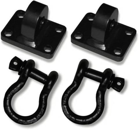 HD 3 TON Black Powdercoated BUMPER SHACKLE MOUNTS - CAST (PAIR) with D-Shackles (OFF-ROAD RECOVERY)
