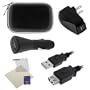 GTMax 5 IN 1 Charger Black Case Cable LCD Protector Accessory Bundle Kit for Creative Labs Vado HD 720p, Vado HD 4GB 8GB Pocket Video Camcorder