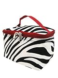 Cute! Cosmetic Makeup Bag Case Zebra Print Red Trim Small