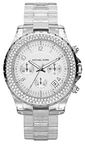 MICHAEL Michael Kors #MK5337 Women's Clear Acrylic Crystal Bezel Chronograph Watch