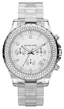 MICHAEL Michael Kors #MK5337 Women's Clear Acrylic Crystal Bezel Chronograph Watch